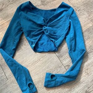 Blue Long Sleeve Twist Front Top